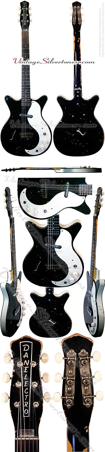 Danelectro 3011, 1 pickup electric guitar semi-solid body black finsh white pickguard, binding, made in Neptune, NJ 1960