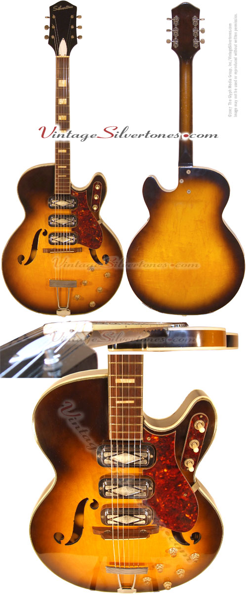 Silvertone-Harmony #1429L - 3 pickup tobaccoburst finish semi-hollow body electric guitar 1959
