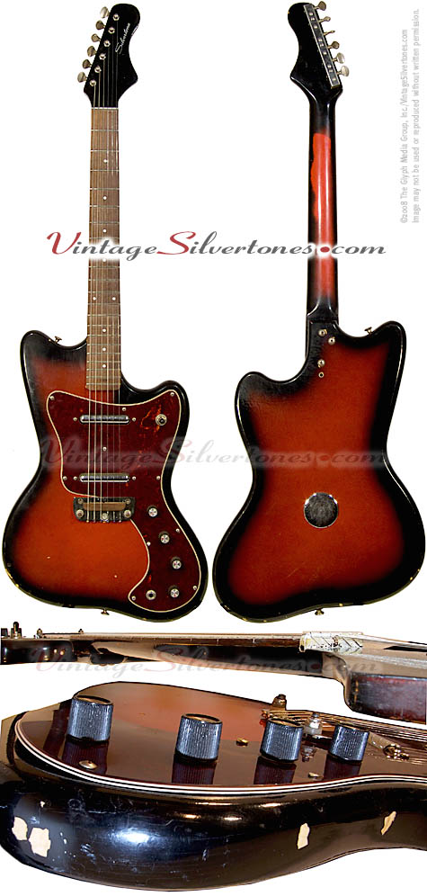 Silvertone - Danelectro-made - 1452 solid body electric guitar, tortoise shell pickguard, no whammy bar circa 1967, player's condition - replaced pots