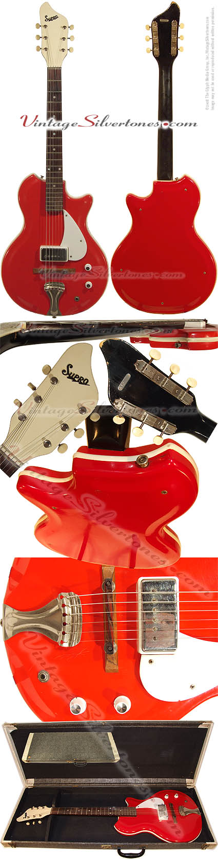 Supro Sahara model S470, red, reso-glas, semi-hollow body, electric guitar made by Supro/National/Valco of Chicago, IL in 1963